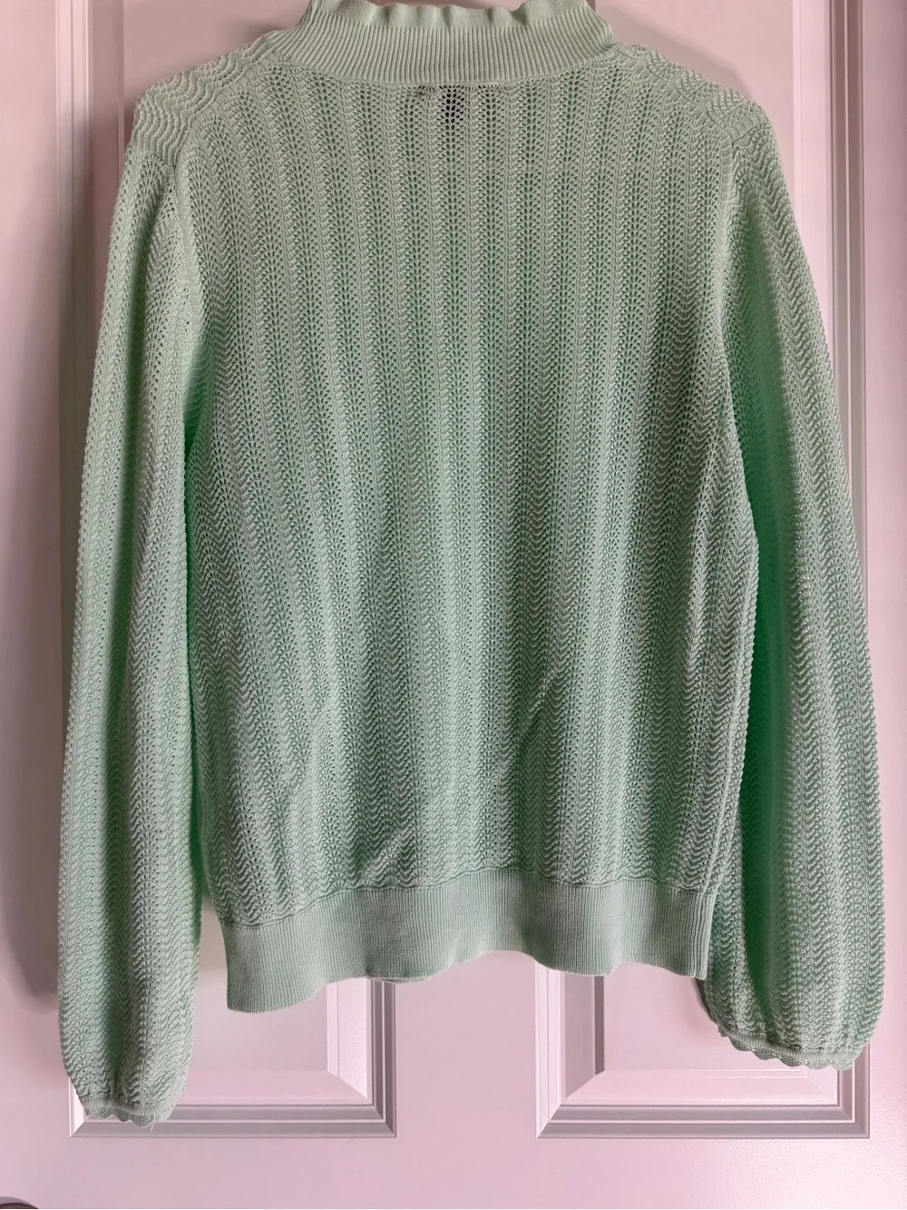 J. Crew Mint Green Ruffle-Trim Turtleneck Sweater